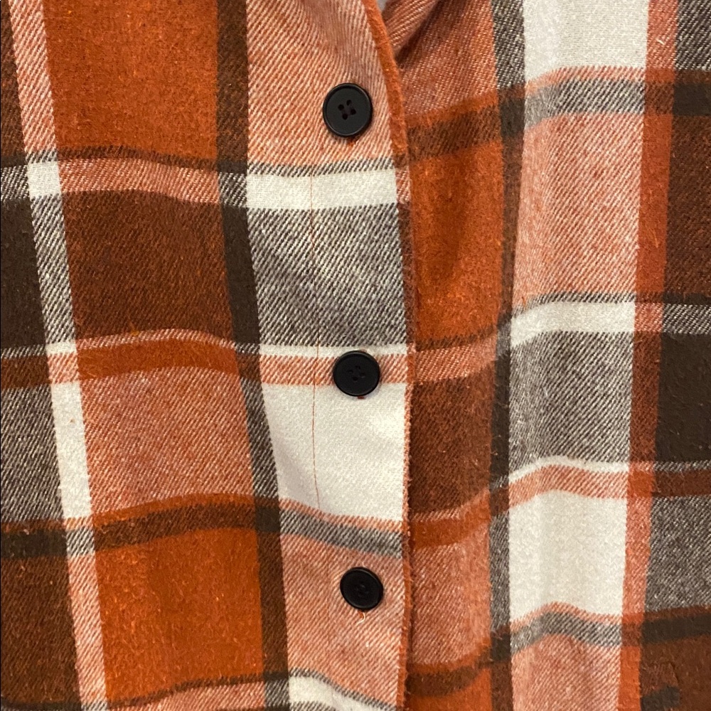 Plaid Hooded long Coat with Button Closure size small - Picture 3 of 6